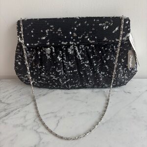 New black & silver sparkling-paillette clutch bag